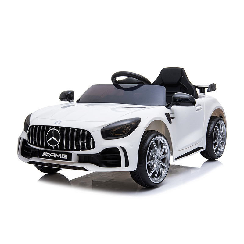 מרצדס GTR ספורט לבנה ממונעת לילדים עם שלט וגלגלי גומי אמיתיים 12 וולט - לבן
