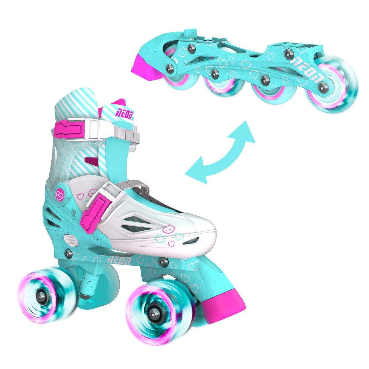 רולרבליידס וסקטים 2 ב-1 קומבו דגם נאון NEON תכלת ורוד - 30-33 — תמונה 2