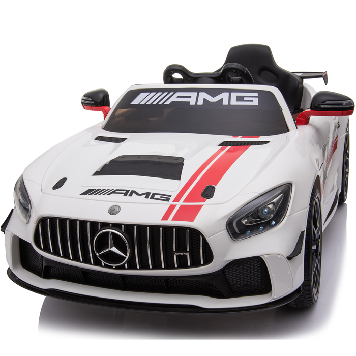 רכב ספורט מרצדס AMG ממונע לילדים עם שלט וגלגלי גומי אמיתיים 12 וולט לבן