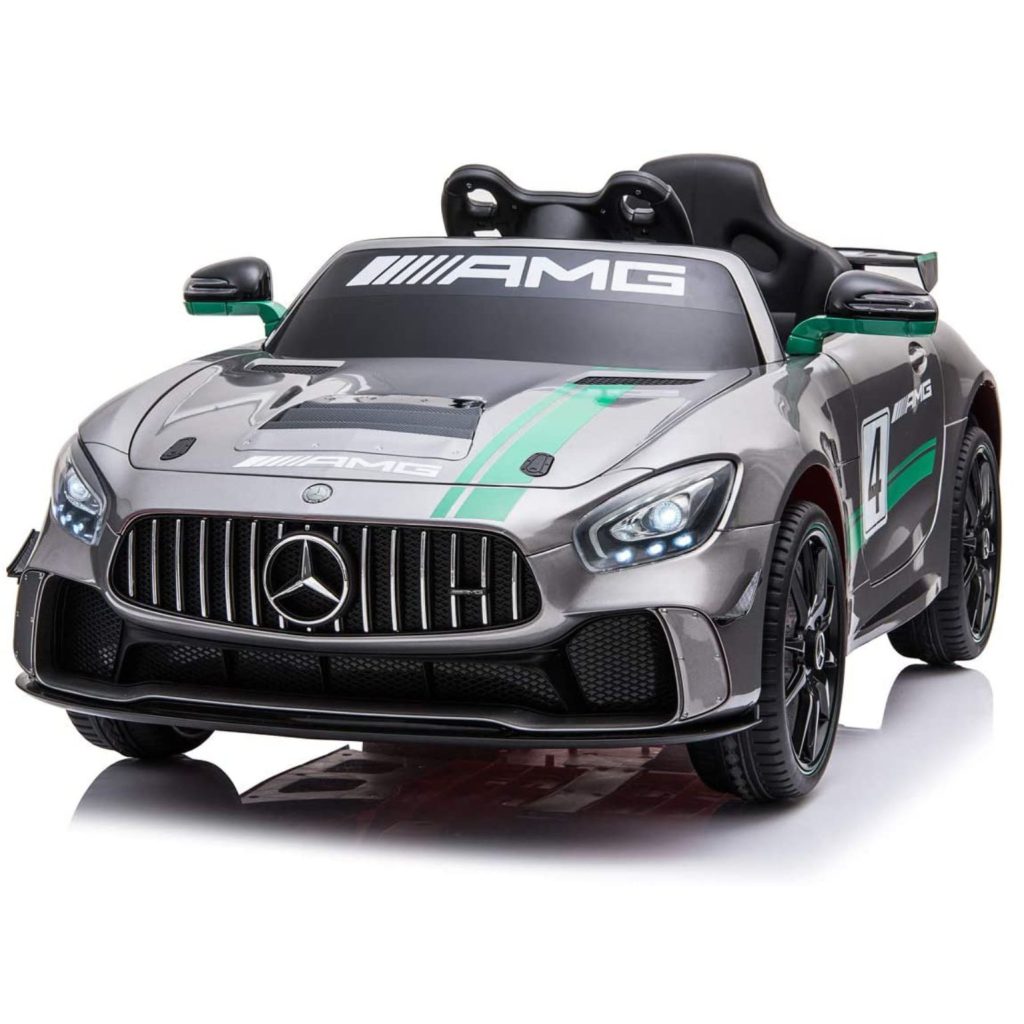 רכב ספורט מרצדס AMG ממונע לילדים עם שלט וגלגלי גומי אמיתיים 12 וולט כסוף מטאלי