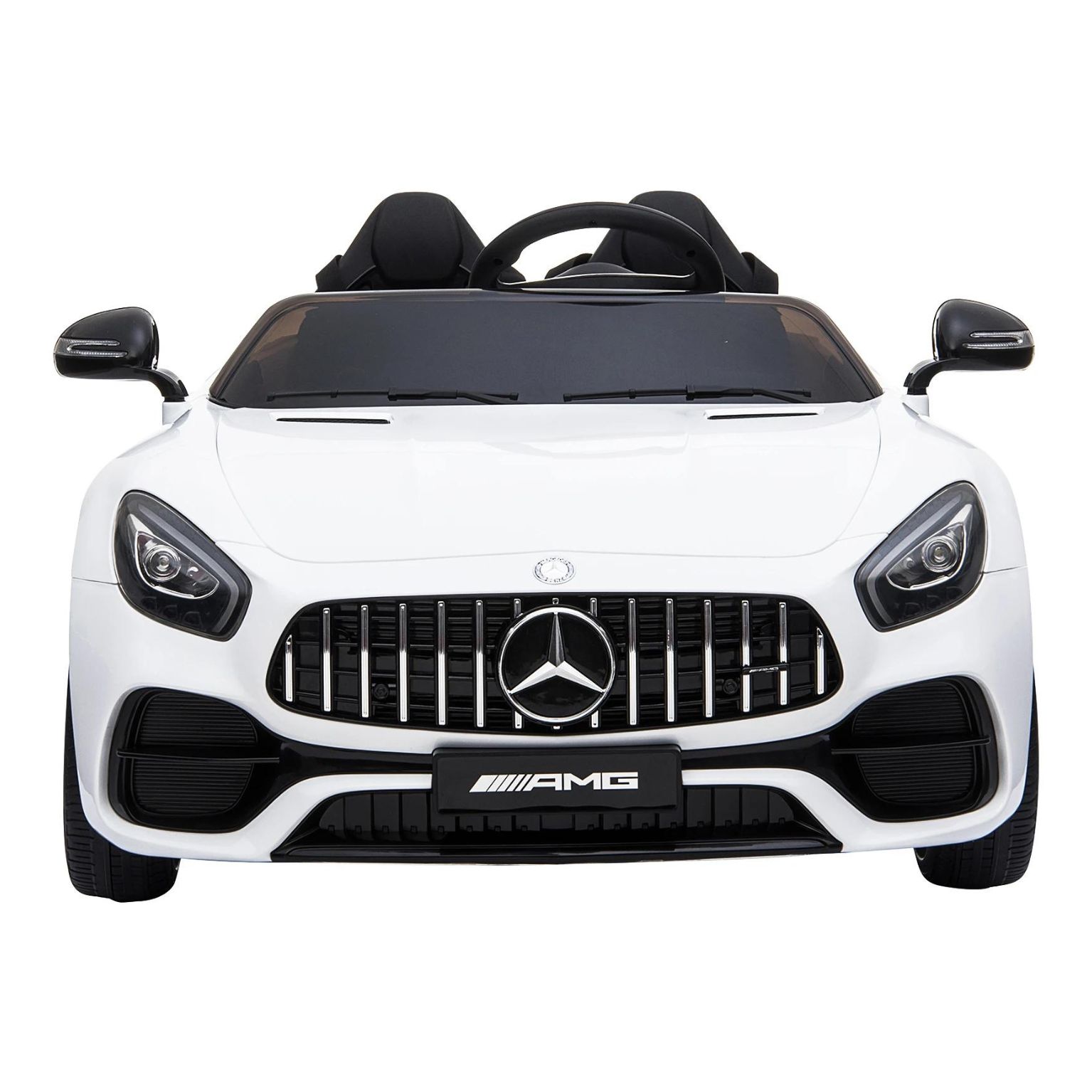 רכב ספורט מרצדס בנץ AMG ממונע לילדים עם מושב זוגי שלט וגלגלי גומי אמיתיים 12 וולט לבנה — תמונה 4