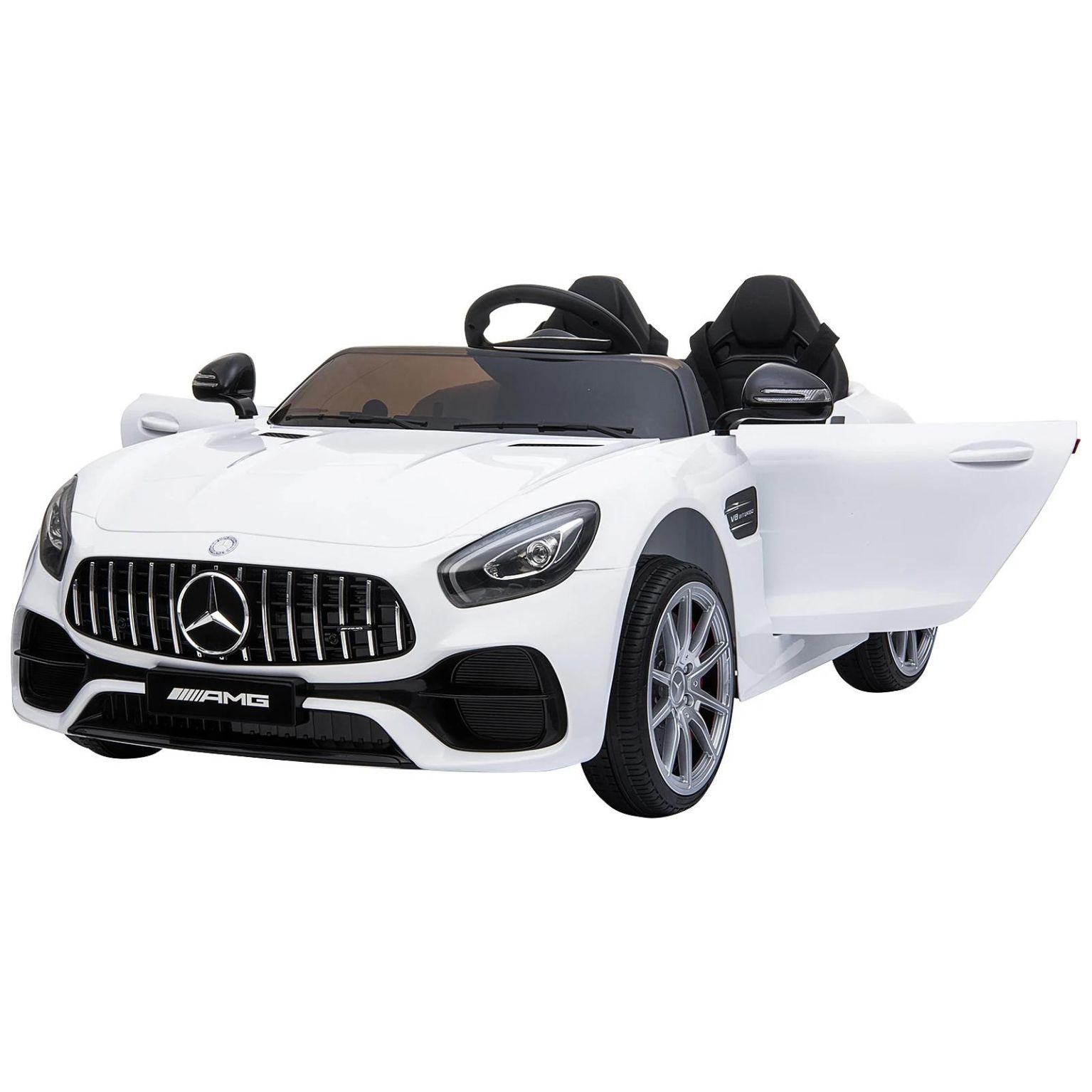 רכב ספורט מרצדס בנץ AMG ממונע לילדים עם מושב זוגי שלט וגלגלי גומי אמיתיים 12 וולט לבנה — תמונה 5