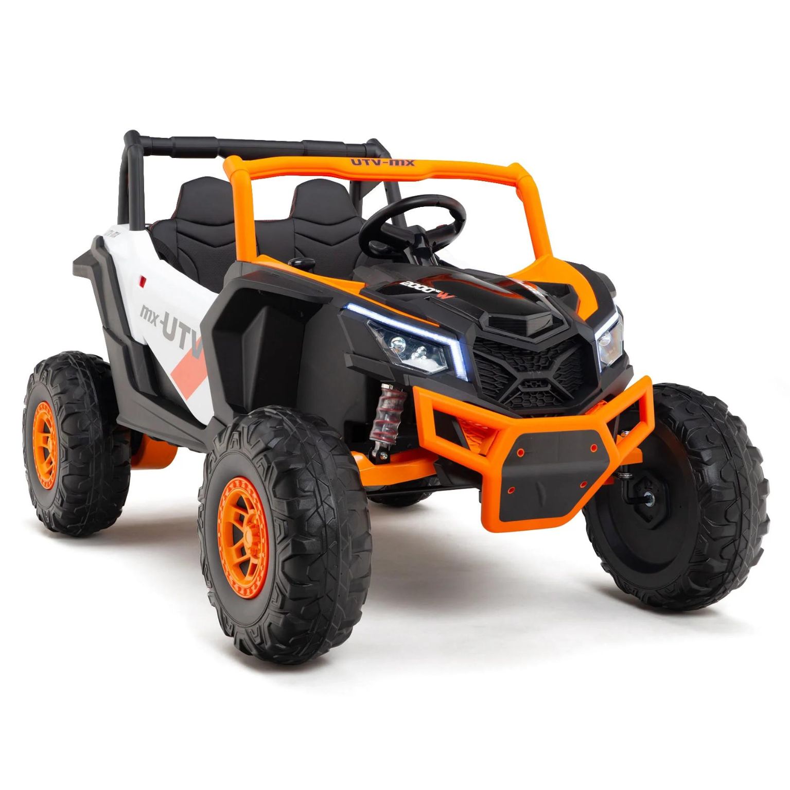 UTV פרימיום - ג’יפ שטח ממונע 4X4 אמיתי לילדים עם ריפודי עור ושלט חכם – 24 וולט כתום