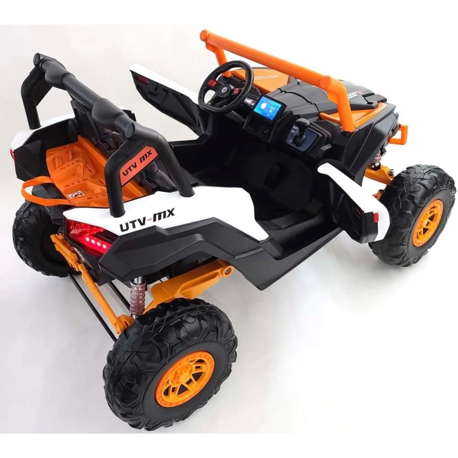 UTV פרימיום - ג’יפ שטח ממונע 4X4 אמיתי לילדים עם ריפודי עור ושלט חכם – 24 וולט כתום — תמונה 4
