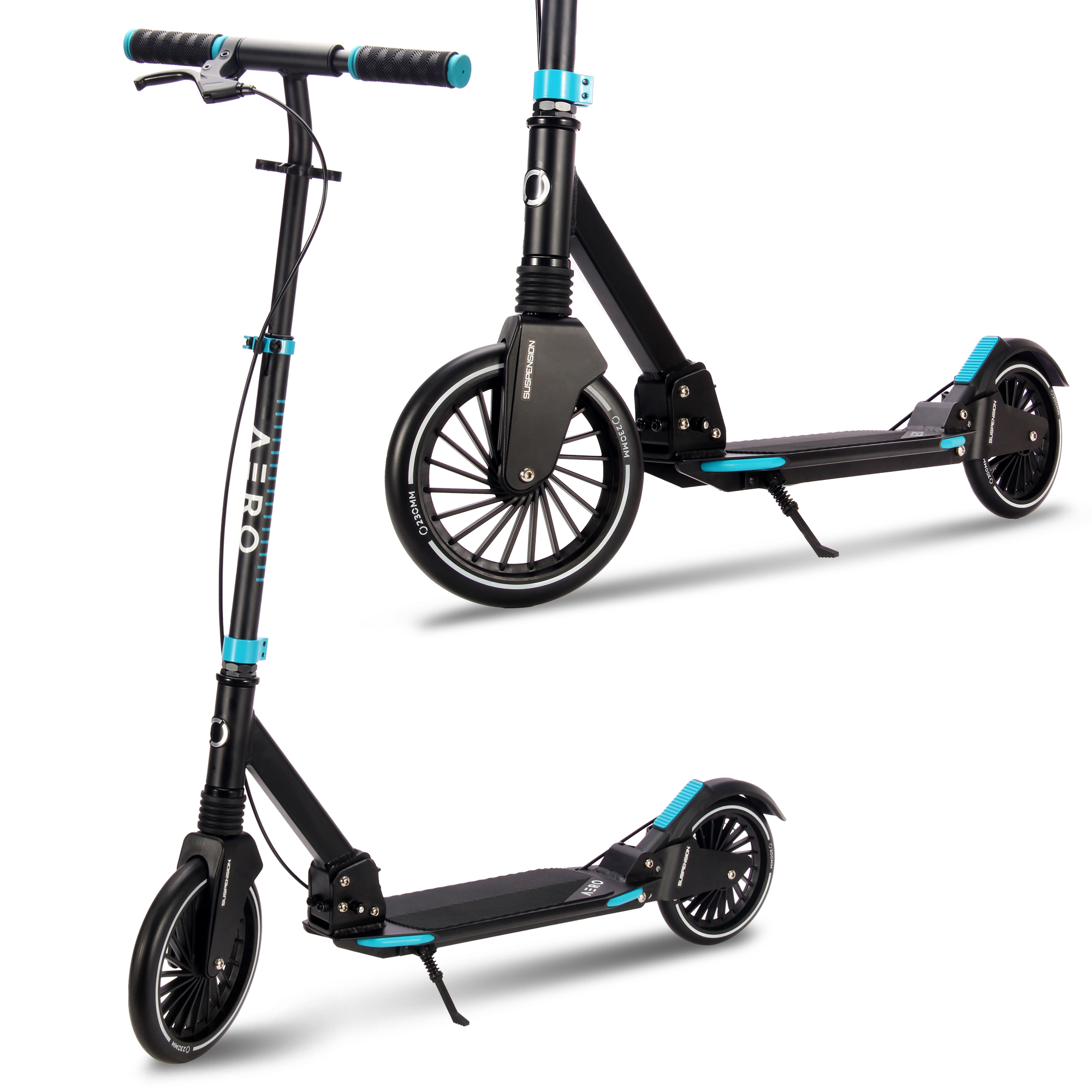 קורקינט AERO DISC EXTREME אפור אדום - מתקפל עם גלגלים גדולים מעצור דיסק ובולמי זעזועים — תמונה 6