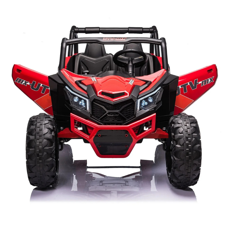 UTV פרימיום - ג’יפ שטח ממונע 4X4 אמיתי לילדים עם ריפודי עור ושלט חכם – 24 וולט אדום — תמונה 2