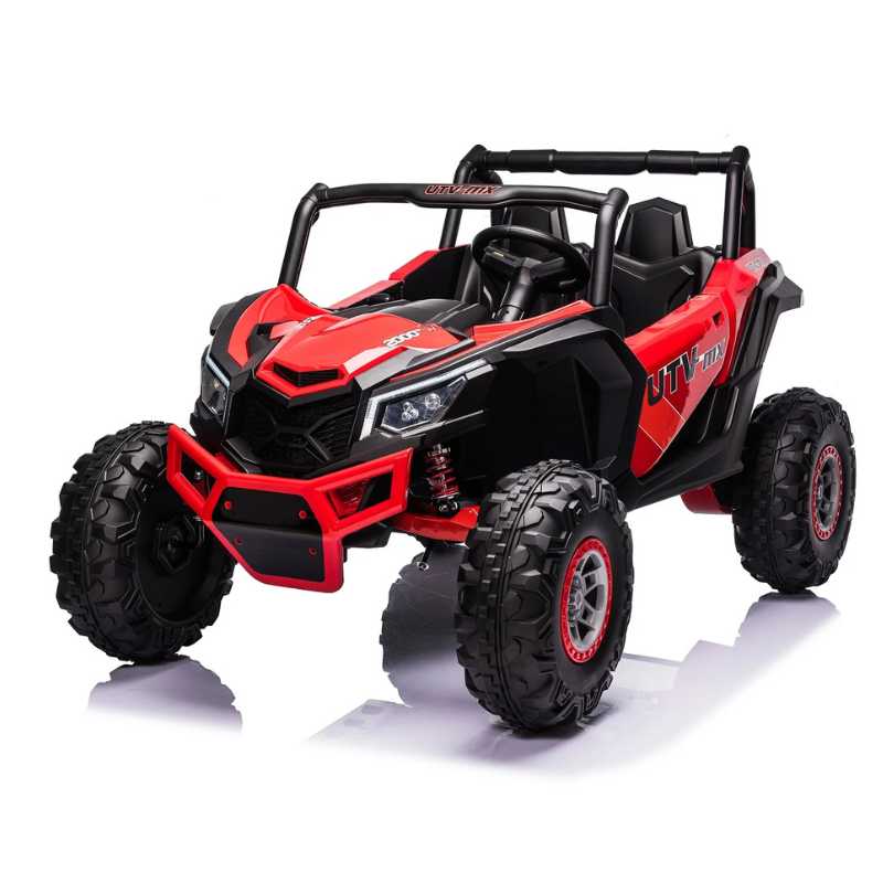 UTV פרימיום - ג’יפ שטח ממונע 4X4 אמיתי לילדים עם ריפודי עור ושלט חכם – 24 וולט אדום