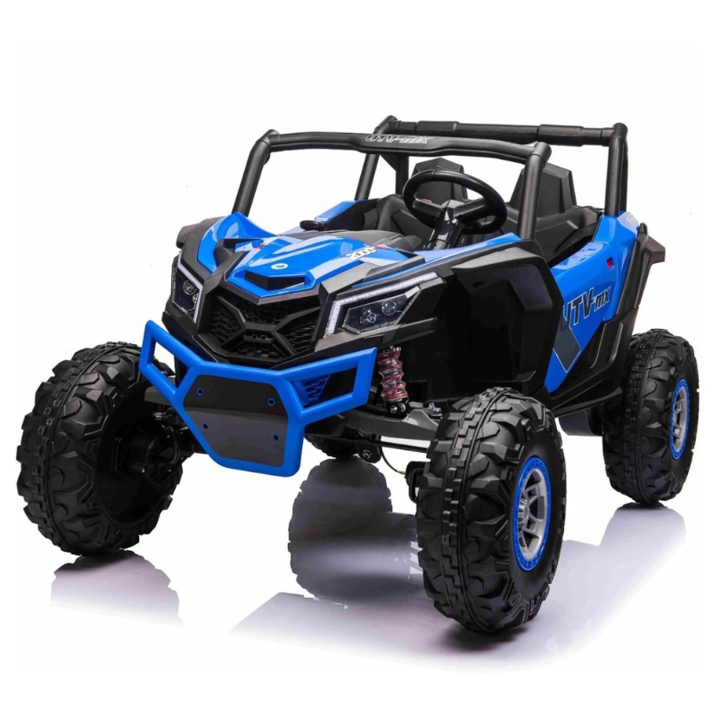 UTV פרימיום - ג’יפ שטח ממונע 4X4 אמיתי לילדים עם ריפודי עור ושלט חכם – 24 וולט כחול