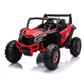 UTV פרימיום – ג’יפ שטח ממונע 4X4 אמיתי לילדים עם ריפודי עור ושלט חכם – 24 וולט אדום