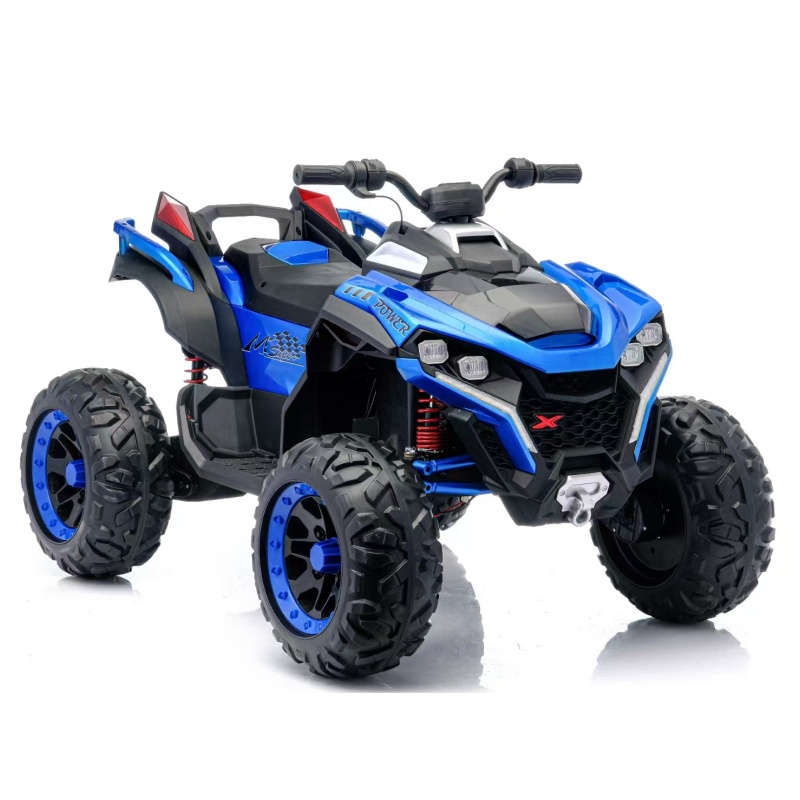 טרקטורון 4X4 ממונע לילדים מושב ארוך ומרופד 24 וולט עם גלגלי גומי אמיתיים בצבע כחול