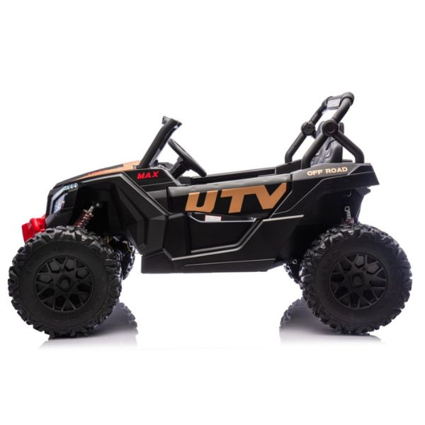 UTV טורבו – ג'יפ שטח ממונע 4X4 אמיתי לילדים עם ריפודי עור ושלט חכם – 24 וולט שחור — תמונה 4