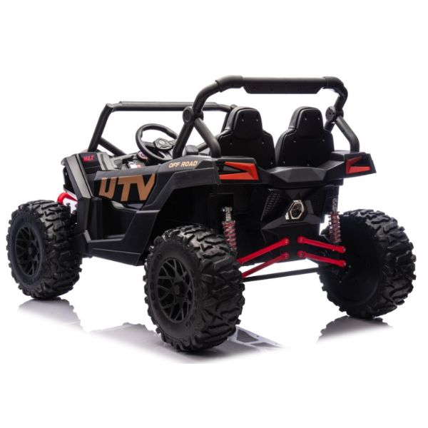 UTV טורבו – ג'יפ שטח ממונע 4X4 אמיתי לילדים עם ריפודי עור ושלט חכם – 24 וולט שחור — תמונה 3