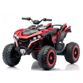 טרקטורון 4X4 ממונע לילדים מושב ארוך ומרופד 24 וולט עם גלגלי גומי אמיתיים בצבע אדום