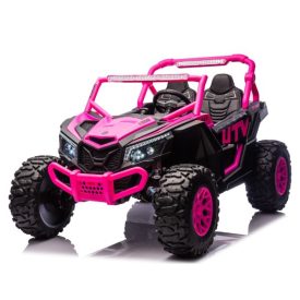 UTV טורבו – ג'יפ שטח ממונע 4X4 אמיתי לילדים עם ריפודי עור ושלט חכם – 24 וולט ורוד
