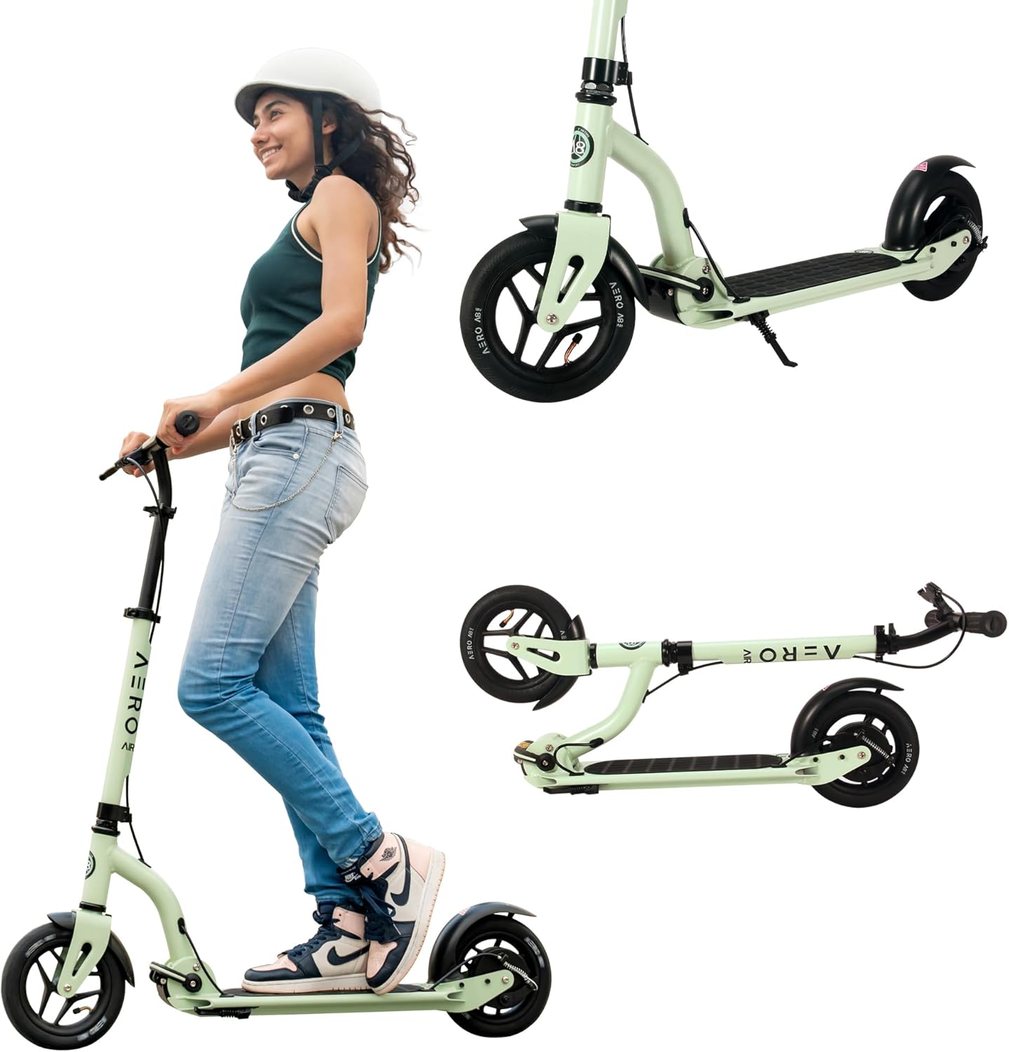 קורקינט AERO AIR מתקפל עם גלגלי אוויר גדולים ומעצור ידני צבע ירוק בהיר — תמונה 5