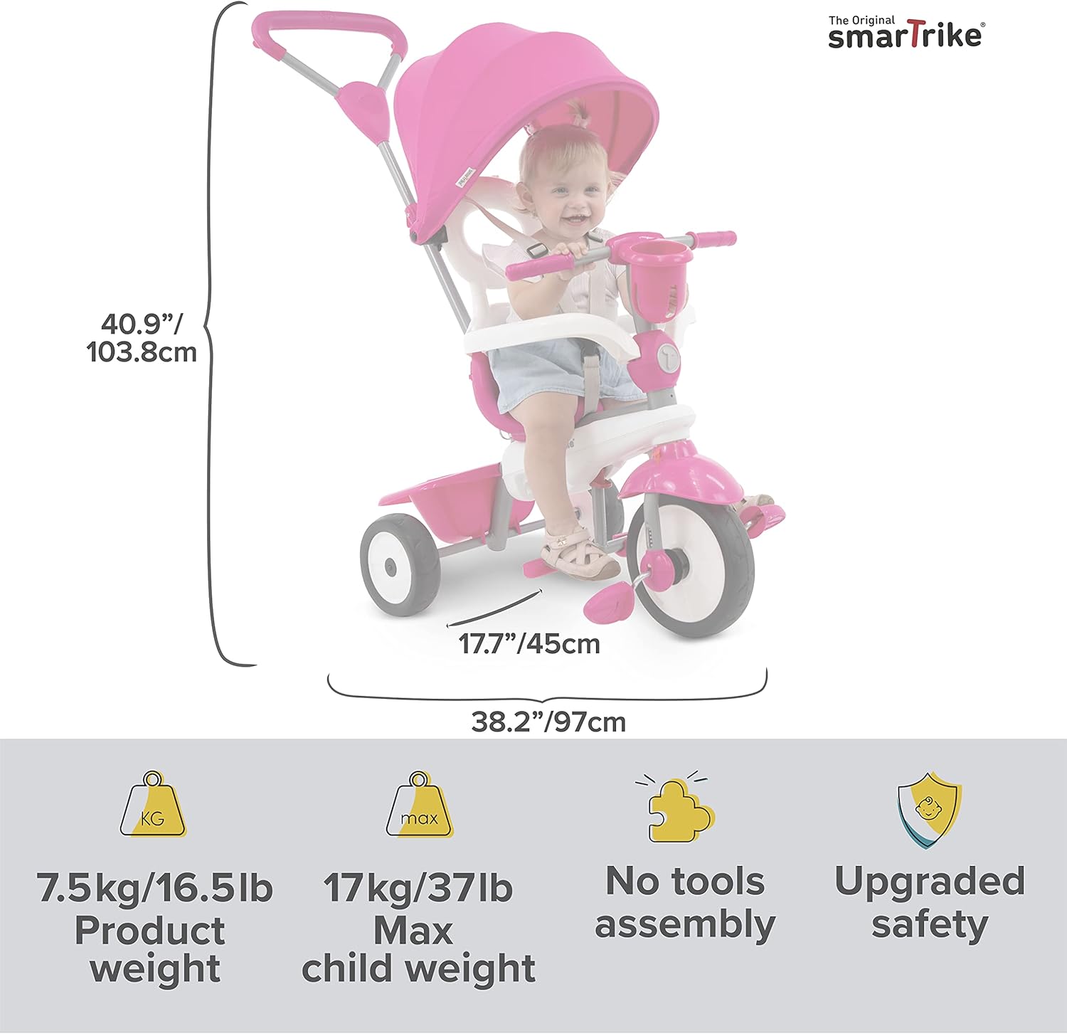 תלת אופן סמארט טרייק 4 ב 1 בריז פלוס ורוד SMART TRIKE — תמונה 5