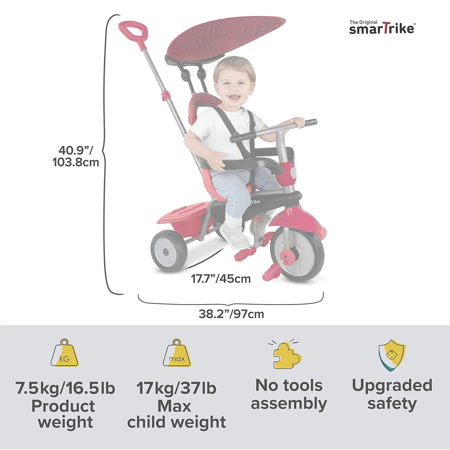תלת אופן סמארט טרייק 4 ב 1 זום אדום SMART TRIKE — תמונה 3