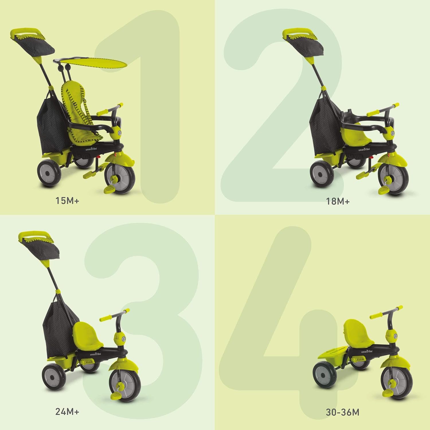 תלת אופן סמארט טרייק 4 ב 1 גלואו ירוק SMART TRIKE — תמונה 2