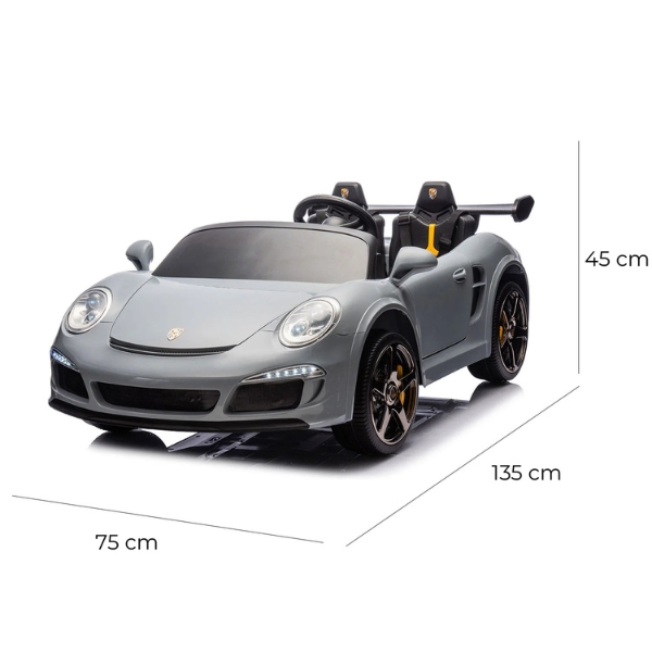 רכב ספורט פורשה RUF CTR 3 כסוף 12 וולט עם מושב זוגי מרופד 4X4 ממונע לילדים — תמונה 5