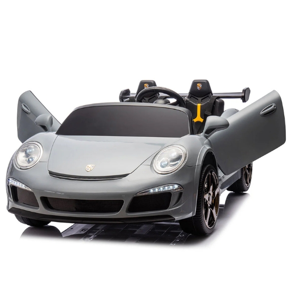 רכב ספורט פורשה RUF CTR 3 כסוף 12 וולט עם מושב זוגי מרופד 4X4 ממונע לילדים