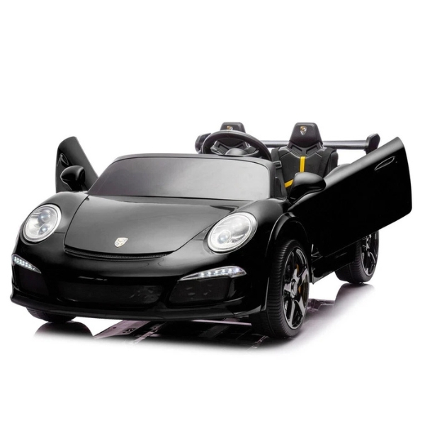 רכב ספורט פורשה RUF CTR 3 שחור 12 וולט עם מושב זוגי מרופד 4X4 ממונע לילדים