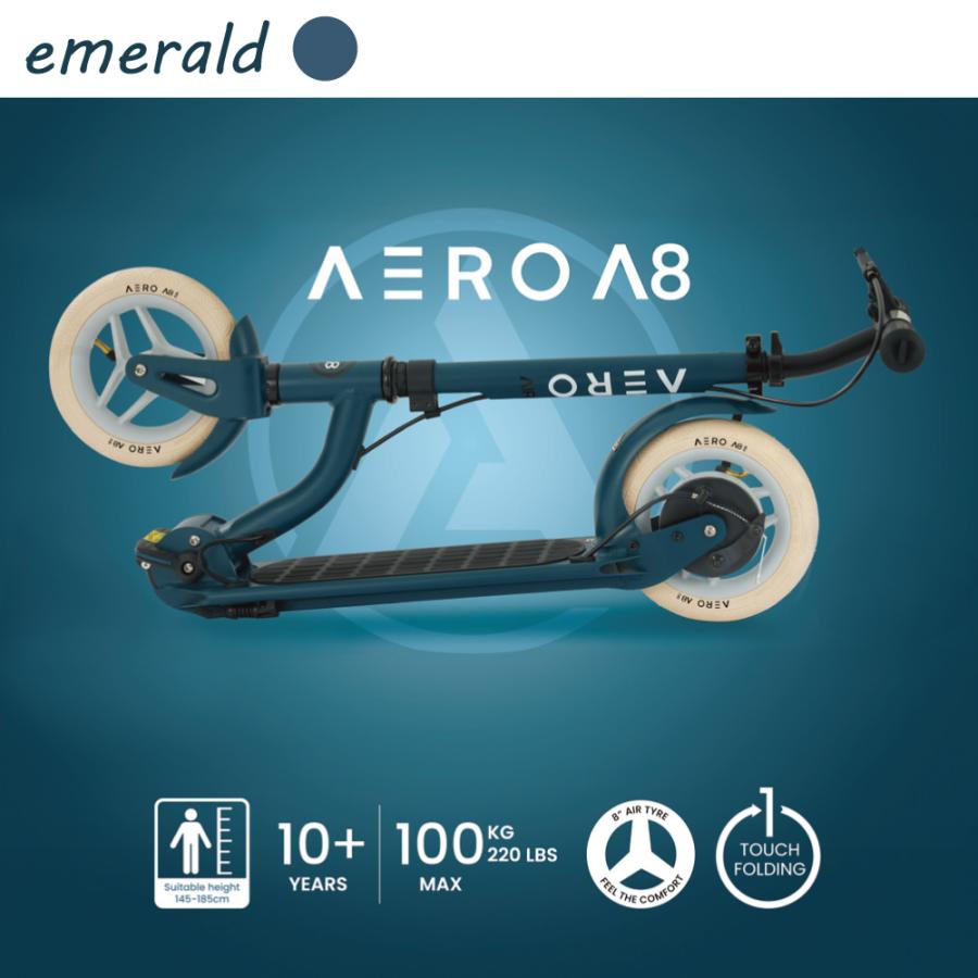 קורקינט AERO AIR מתקפל עם גלגלי אוויר גדולים ומעצור ידני צבע ירוק אזמרגד — תמונה 6